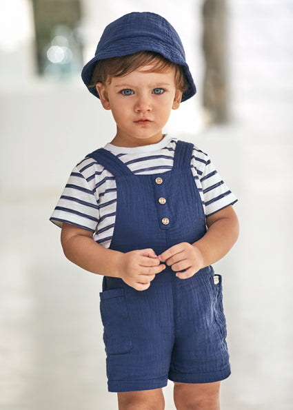 Mayoral Boys Navy & White Dungaree & Hat Set