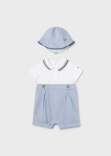 Mayoral Baby Boy Blue Cotton Romper & Hat Set