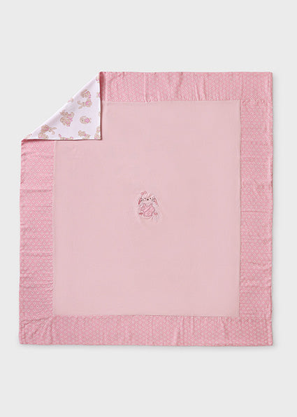 Mayoral Pink & Ivory Cotton Bunny Baby Blanket