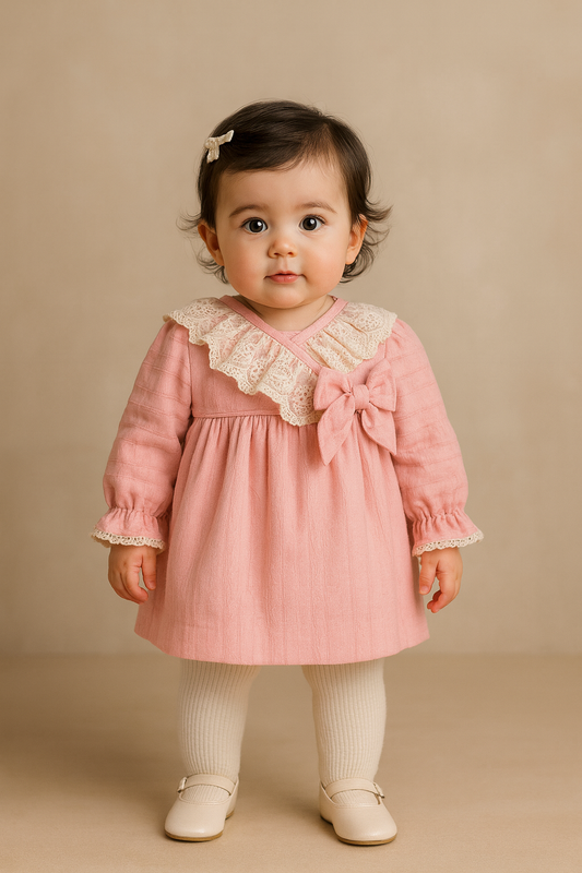 Miranda Baby Girl Pink & Ivory Lace Dress