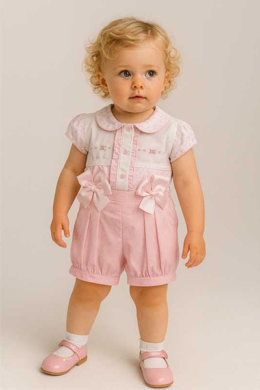 Pretty Originals Baby Girl Pink & White Floral Shorts Set