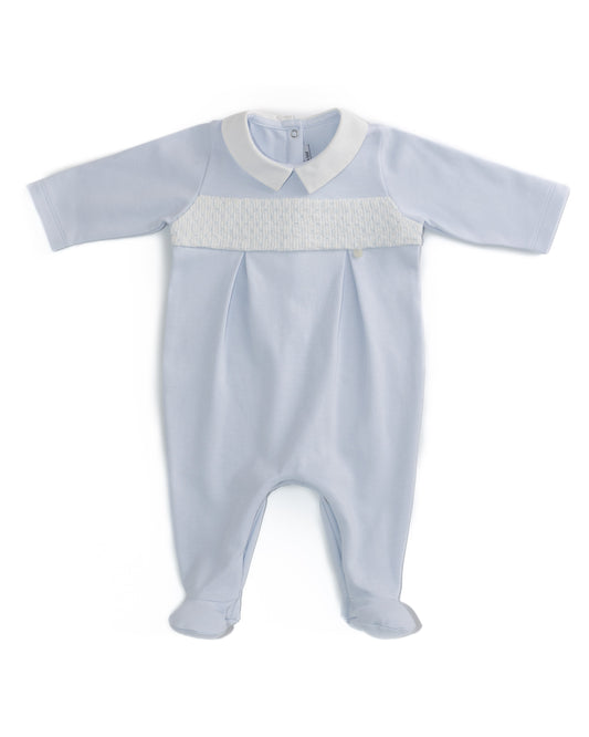 Be More Kid Baby Boy Blue Cotton Smocked Babygrow