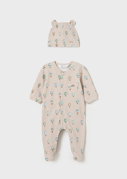 Mayoral Beige Baby Cotton Babygrow & Hat Set