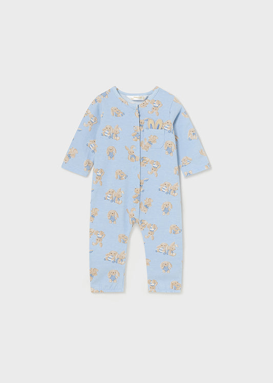 Mayoral Blue Cotton Bunny Print Baby Romper
