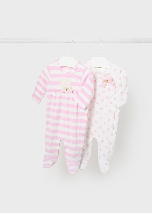 Mayoral Baby Girl Pink & White Cotton Babygrows (2 Pack)