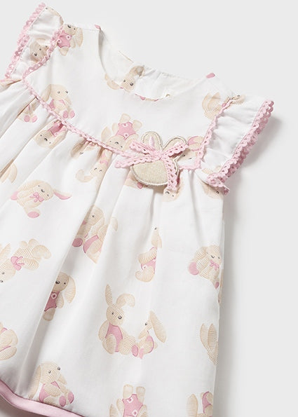 Mayoral Baby Girl Ivory & Pink Bunny Print Cotton Dress Set