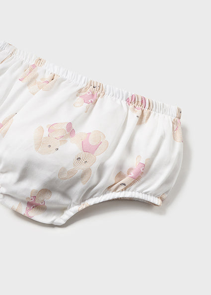 Mayoral Baby Girl Ivory & Pink Bunny Print Cotton Dress Set