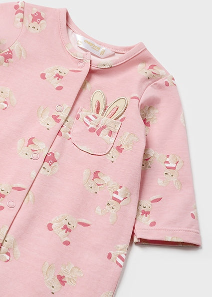 Mayoral Pink Cotton Bunny Print Baby Romper