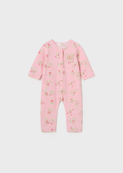 Mayoral Pink Cotton Bunny Print Baby Romper