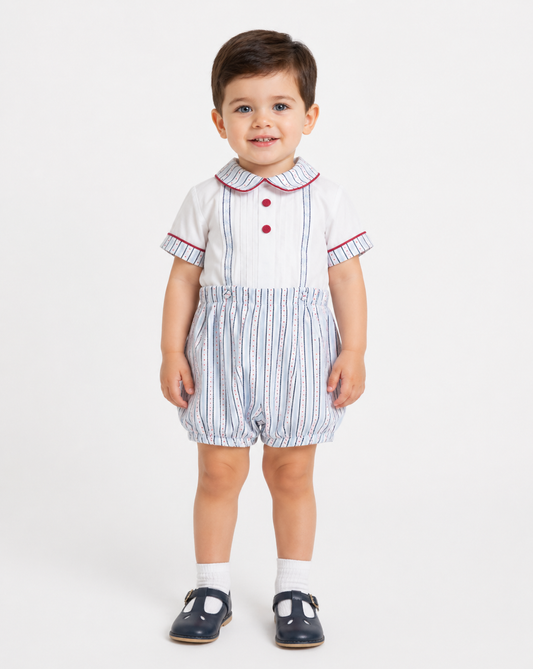 Pretty Originals Baby Boy White & Blue Striped Outfit