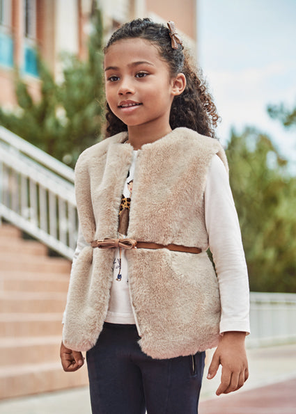 Mayoral Girls Beige Faux Fur Gilet