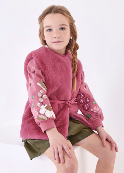 Mayoral Girls Pink Faux Fur Gilet