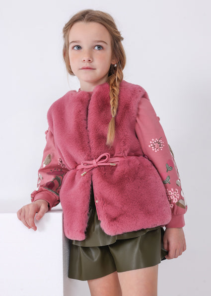 Mayoral Girls Pink Faux Fur Gilet