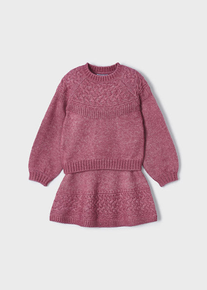 Mayoral Girls Pink Cable Knit Skirt Set