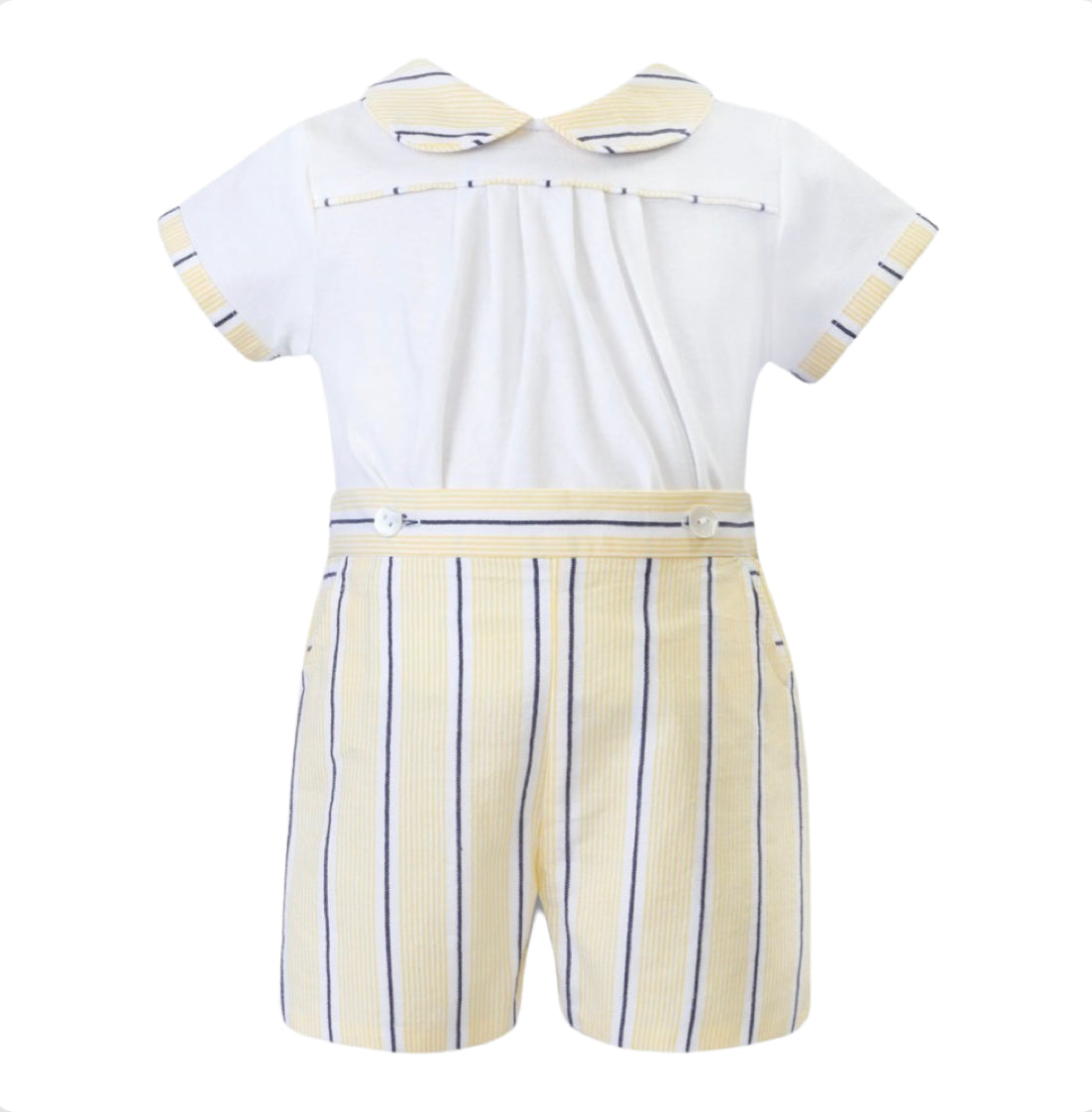 Sarah Louise Boys Yellow & Navy Striped Shorts Set