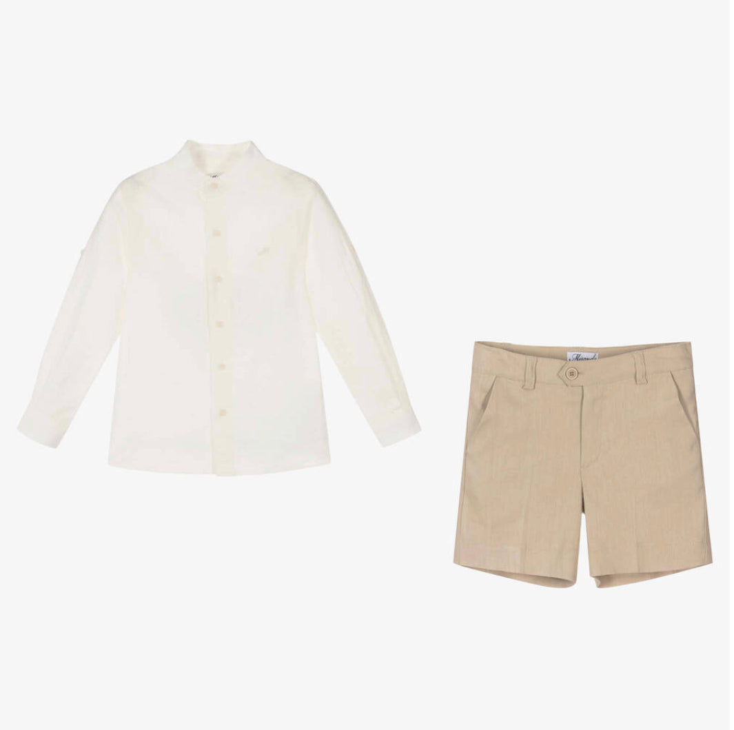 Miranda Boys Beige Cotton & Linen Shorts Set