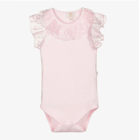 Caramelo Kids Baby Girl Pink Cotton & Lace Bodysuit