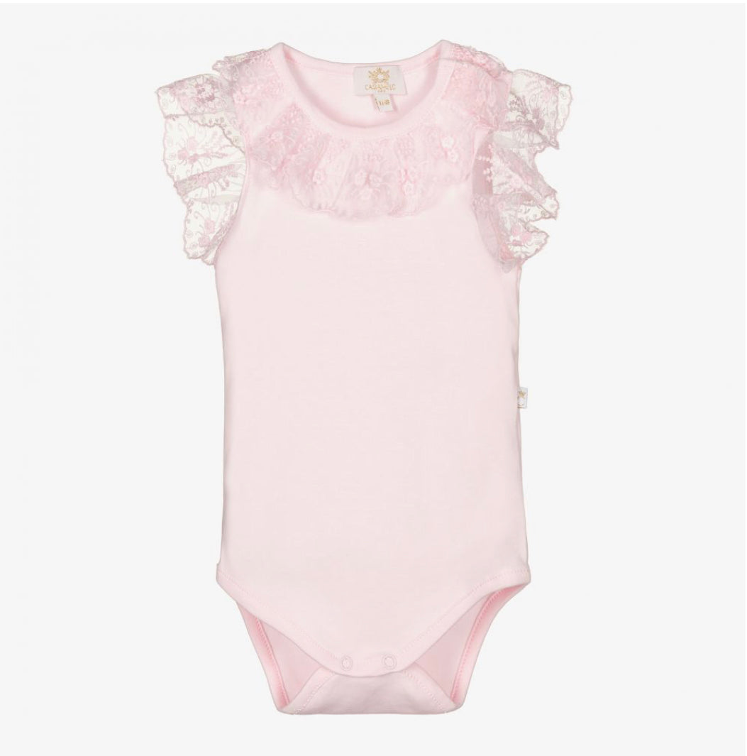 Caramelo Kids Baby Girl Pink Cotton & Lace Bodysuit