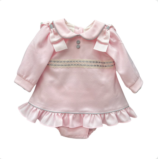 Pretty Originals Baby Girl Pink & Grey Dress Set