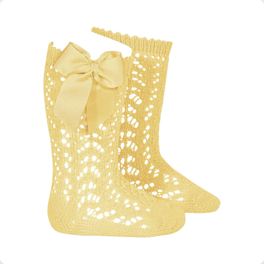 Meia Pata Girls Yellow Perle Kneehigh Socks with Bow