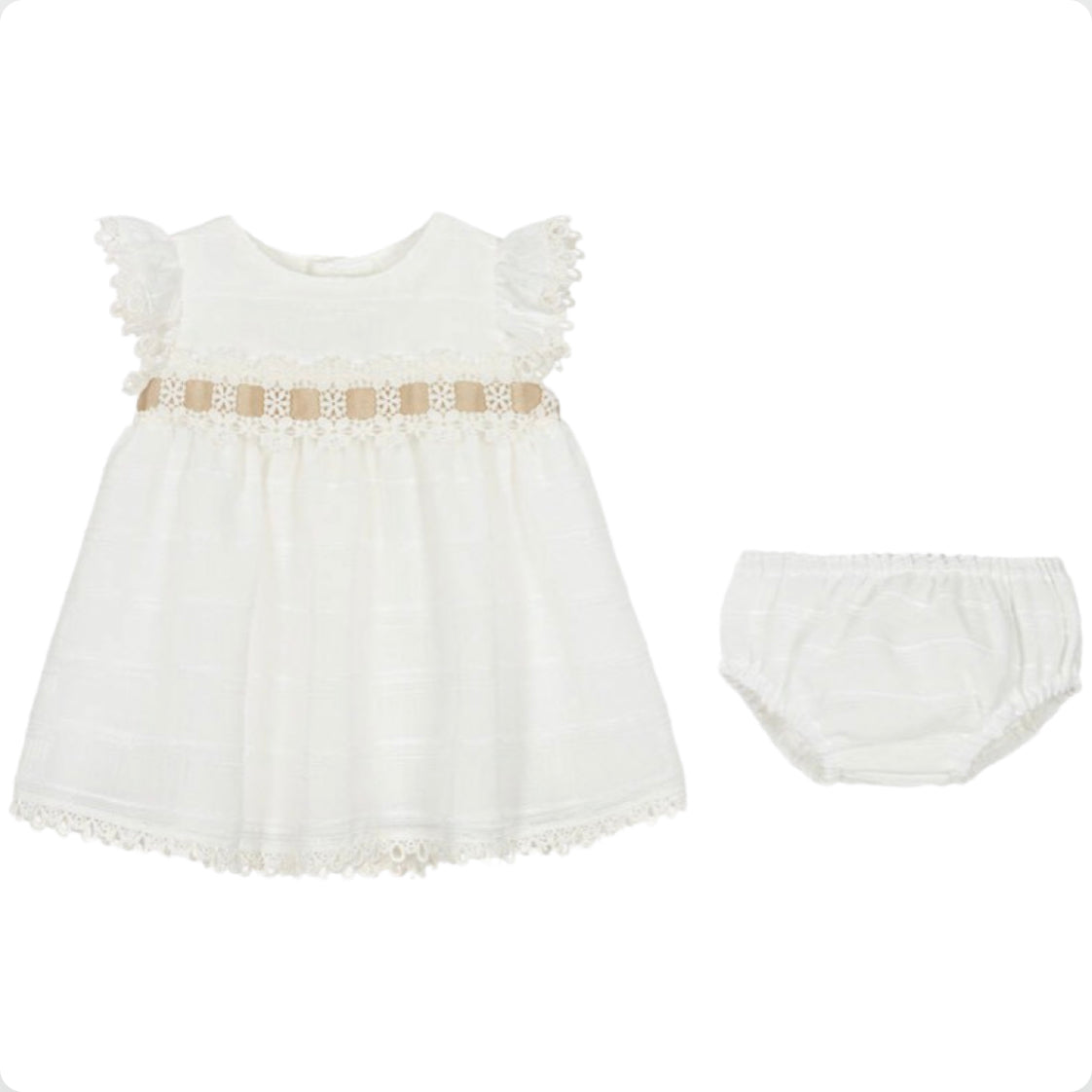 Miranda Baby Girls Ivory & Beige Dress Set