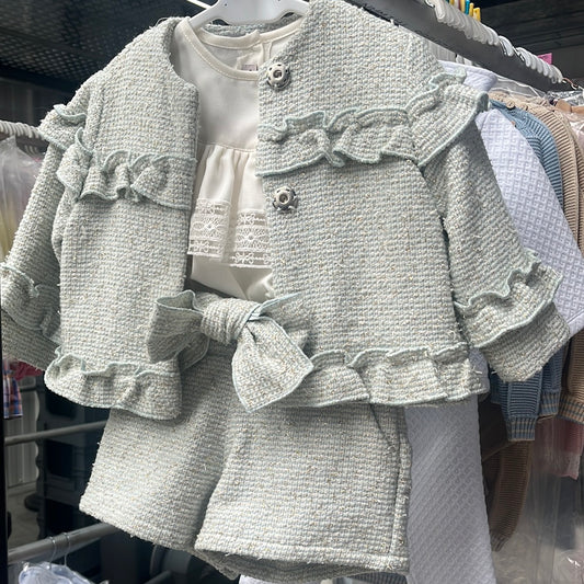 Phi Clothing Girls Turquoise Gold Jacket and Shorts set