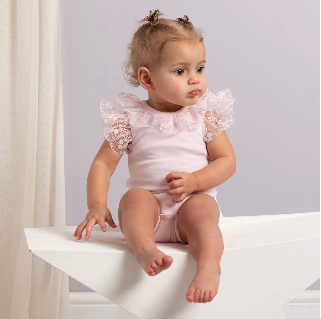 Caramelo Kids Baby Girl Pink Cotton & Lace Bodysuit