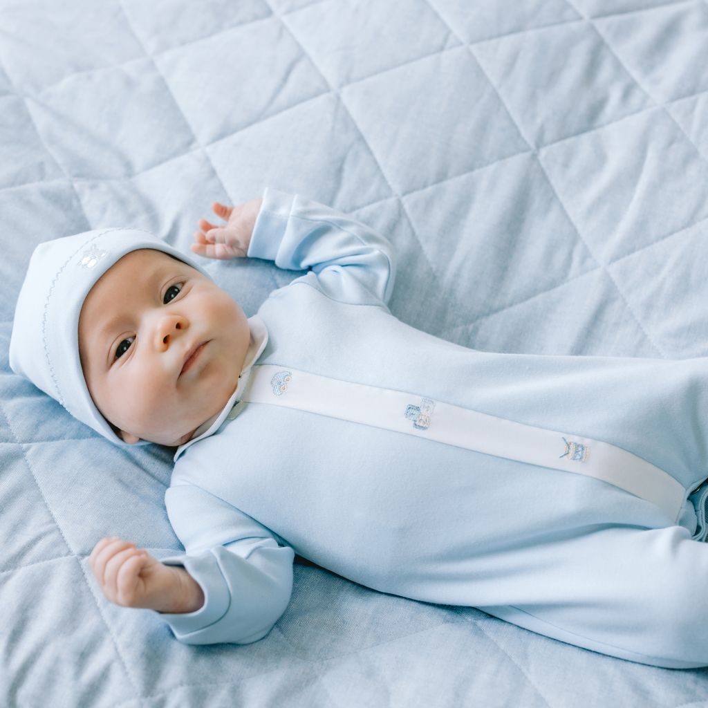 Emile et Rose Kent Baby Boy Blue Cotton Babygrow & Hat Set