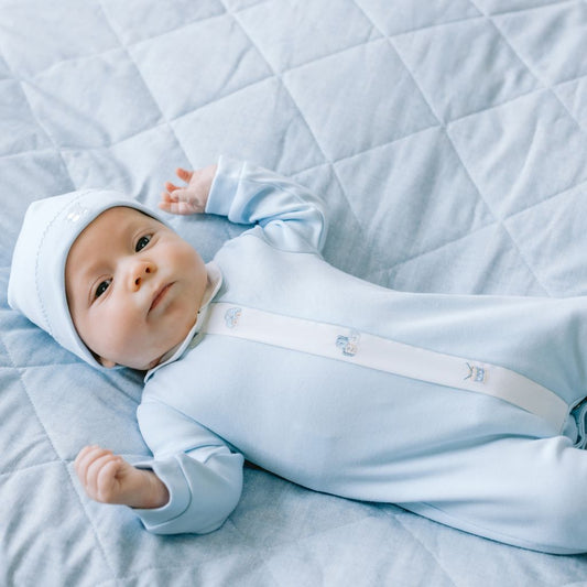 Emile et Rose Kent Baby Boy Blue Cotton Babygrow & Hat Set