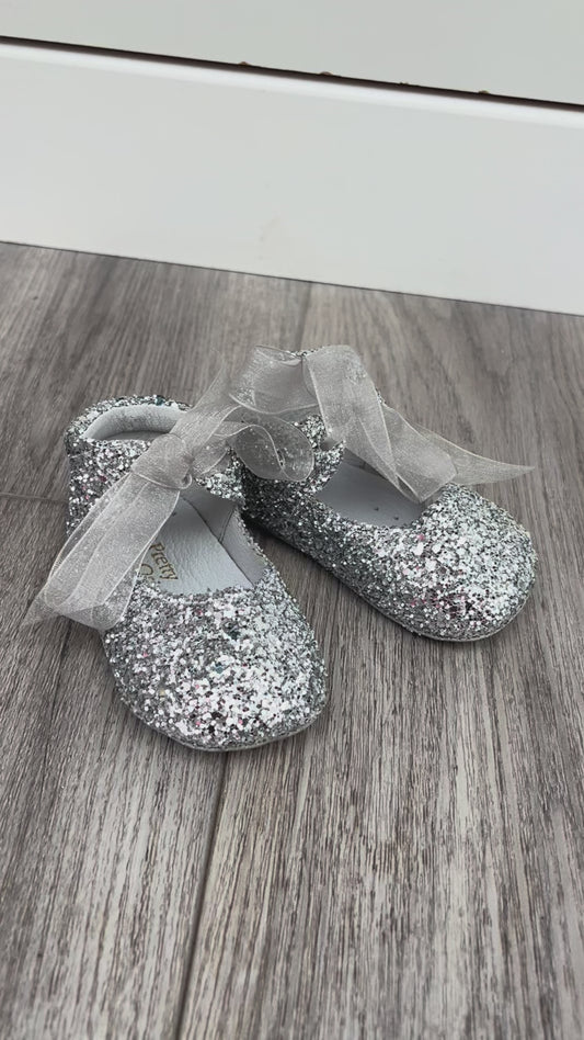 Pretty Originals Baby Girl Silver Glitter Shoes