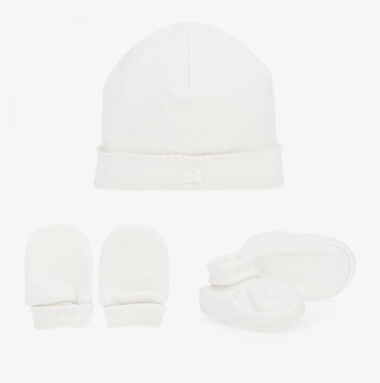 Emile et Rose Unisex Baby White Hat, Mittens & Booties Gift set