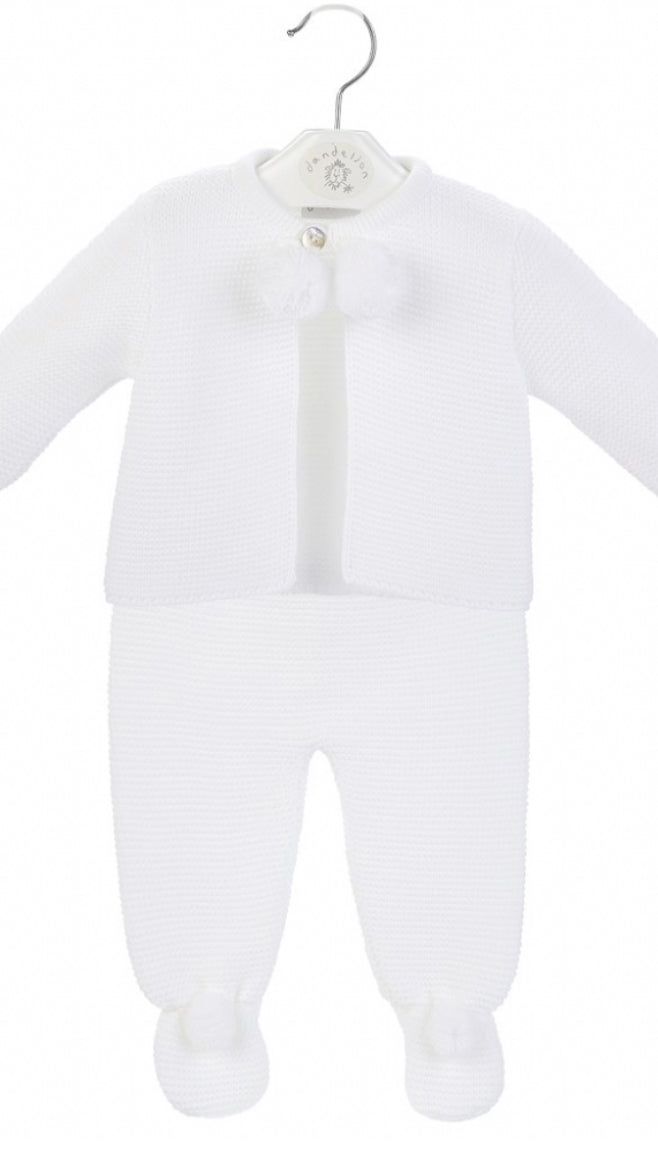 Dandelion Unisex Baby White Knitted Pom 2 Piece Set