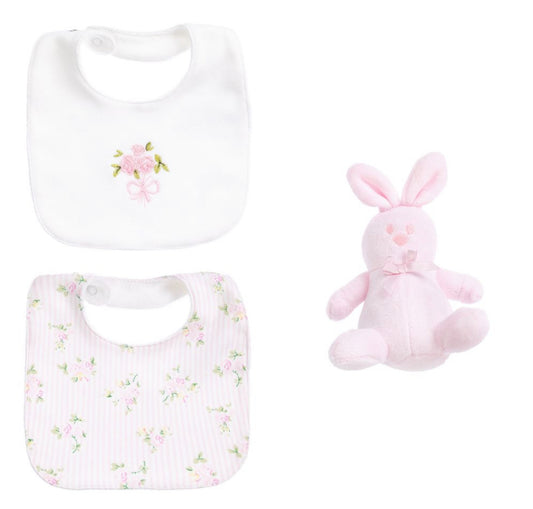 Emile et Rose Pink Bibs and Bunny Baby Gift set