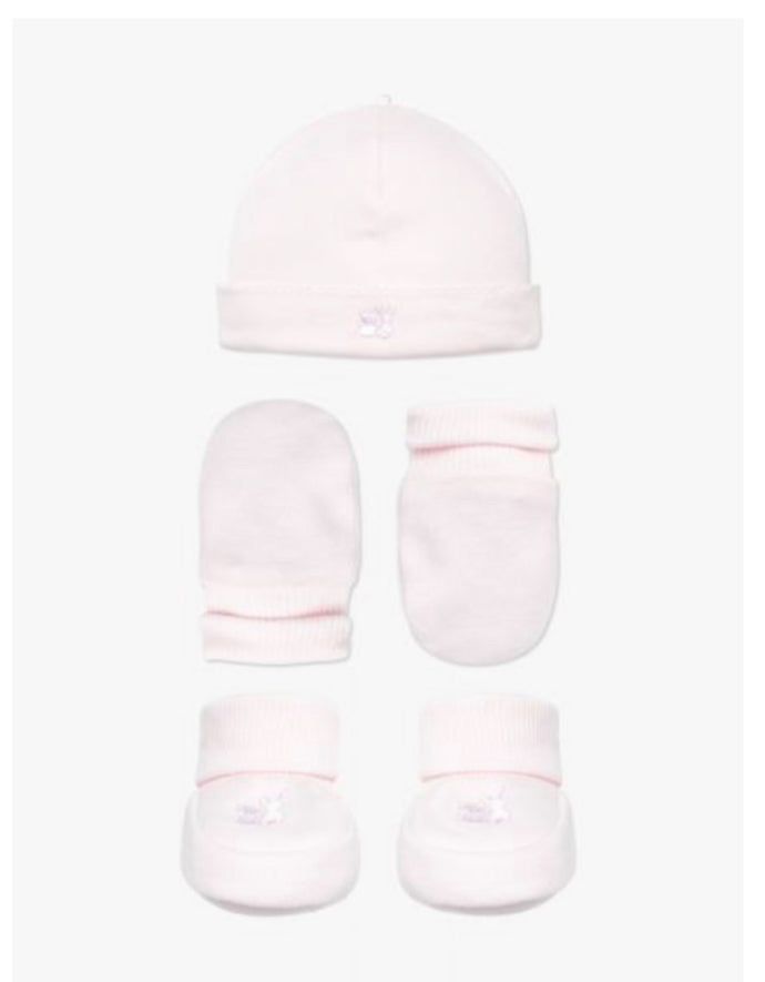 Emile et Rose Baby Pink Hat, Mittens & Booties Gift set