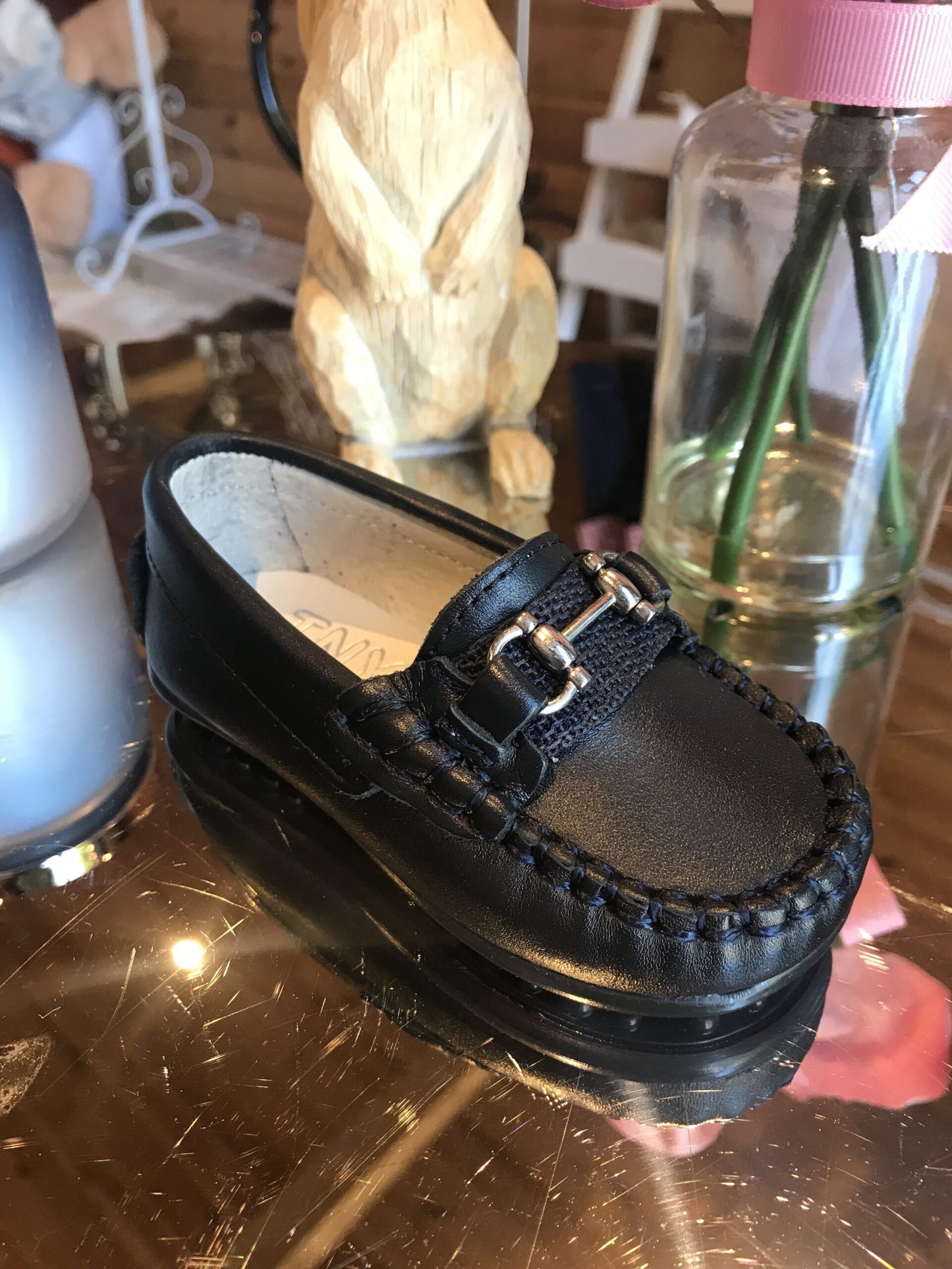 TNY Boys Navy Leather Loafer
