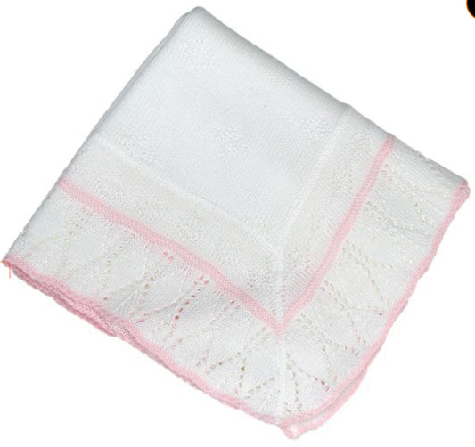 Baby Blanket/Shawl edged in White, Pink or Blue