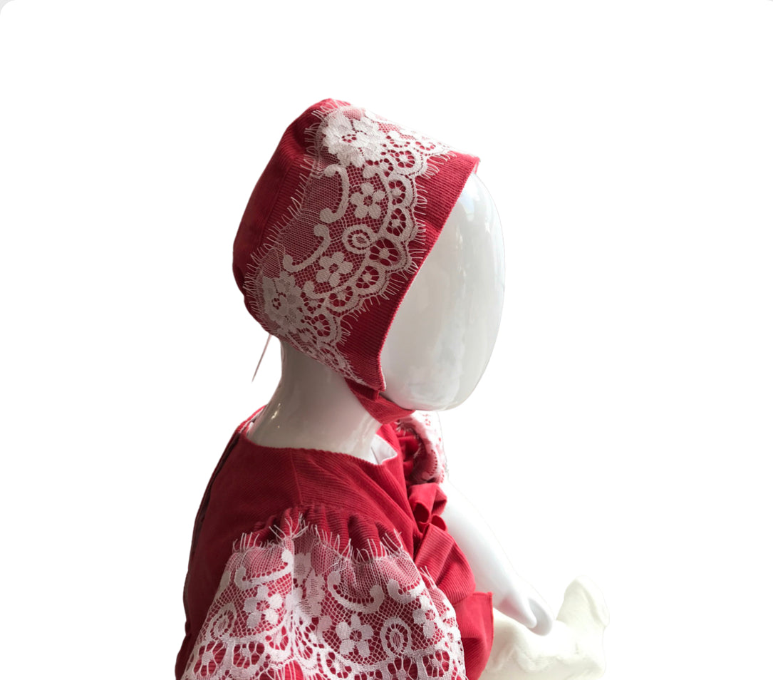 Phi Clothing Baby Girl Red Romper & Bonnet Set