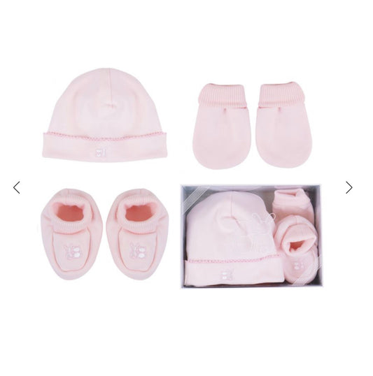 Emile et Rose Baby Pink Hat, Mittens & Booties Gift set