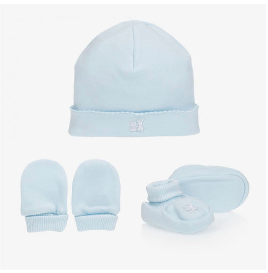 Emile et Rose Baby Blue Hat, Mittens & Booties Gift set
