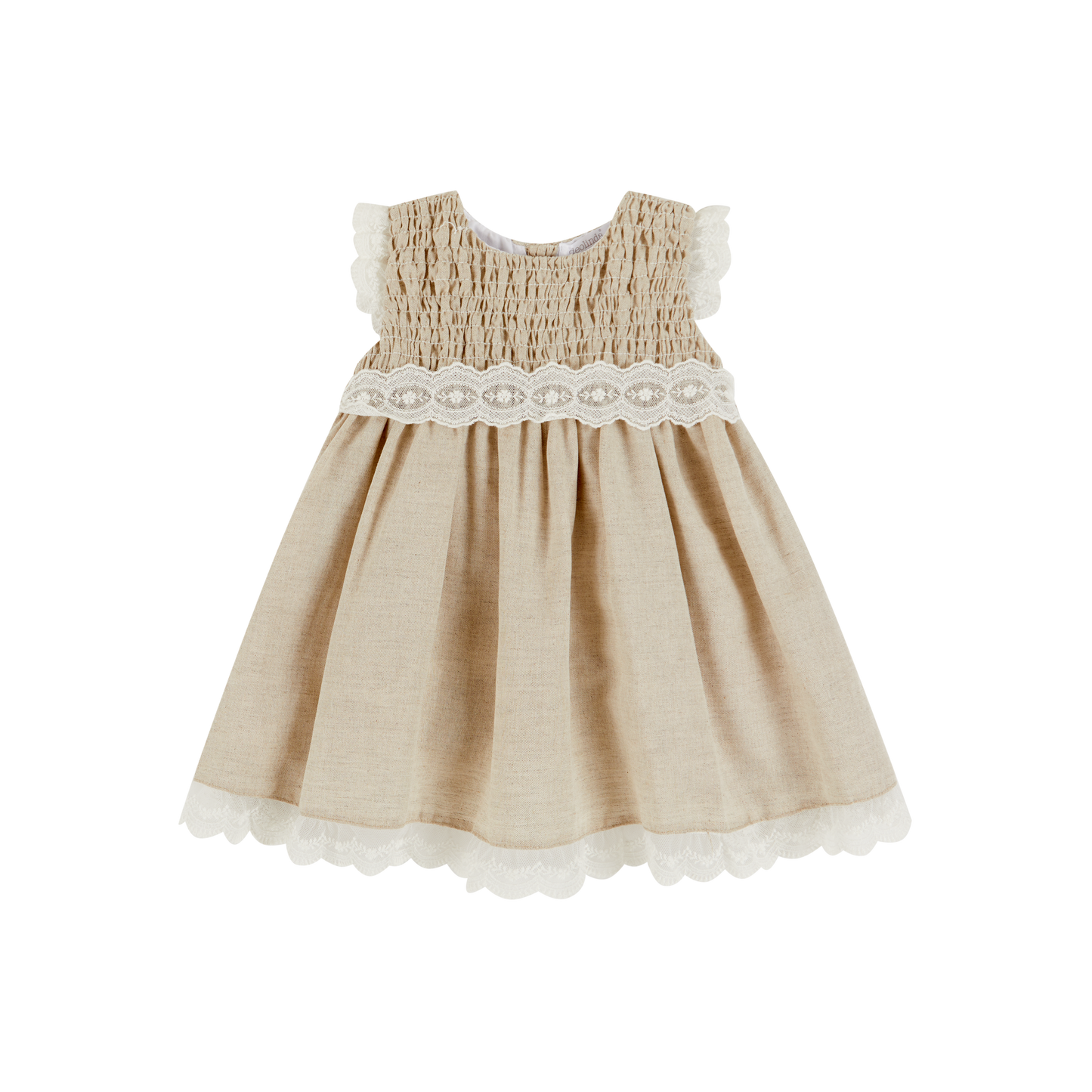 Deolinda Baby Girl Beige & Ivory Linen Dress