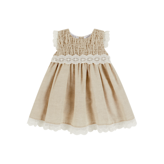 Deolinda Baby Girl Beige & Ivory Linen Dress