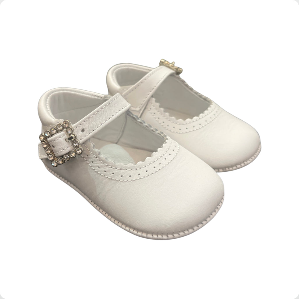 Pretty Originals Baby Girl White Leather Pram Shoes