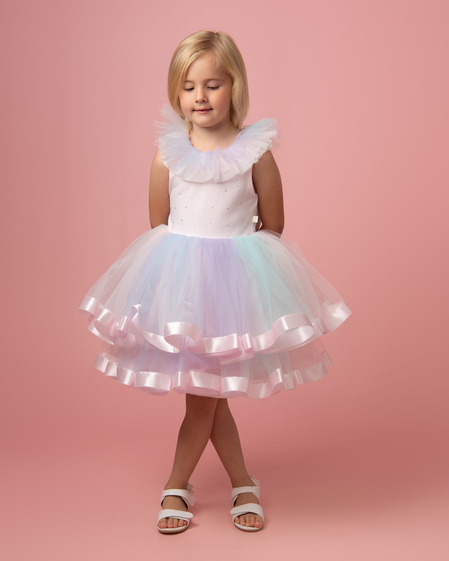 Caramelo Kids Girls Rainbow Glitter Dress Set