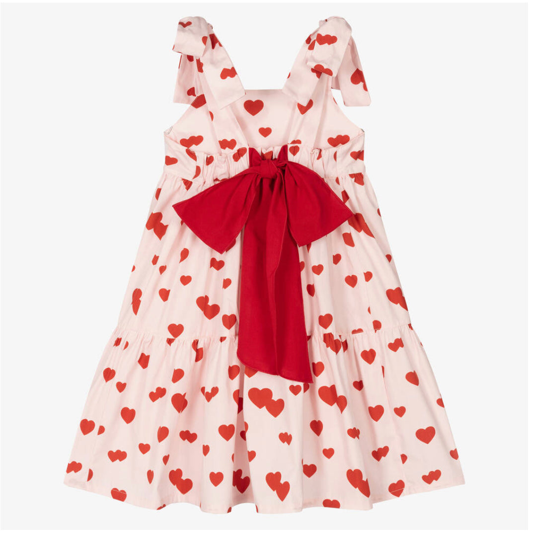 Phi Clothing Girls Pink & Red Cotton Heart Dress