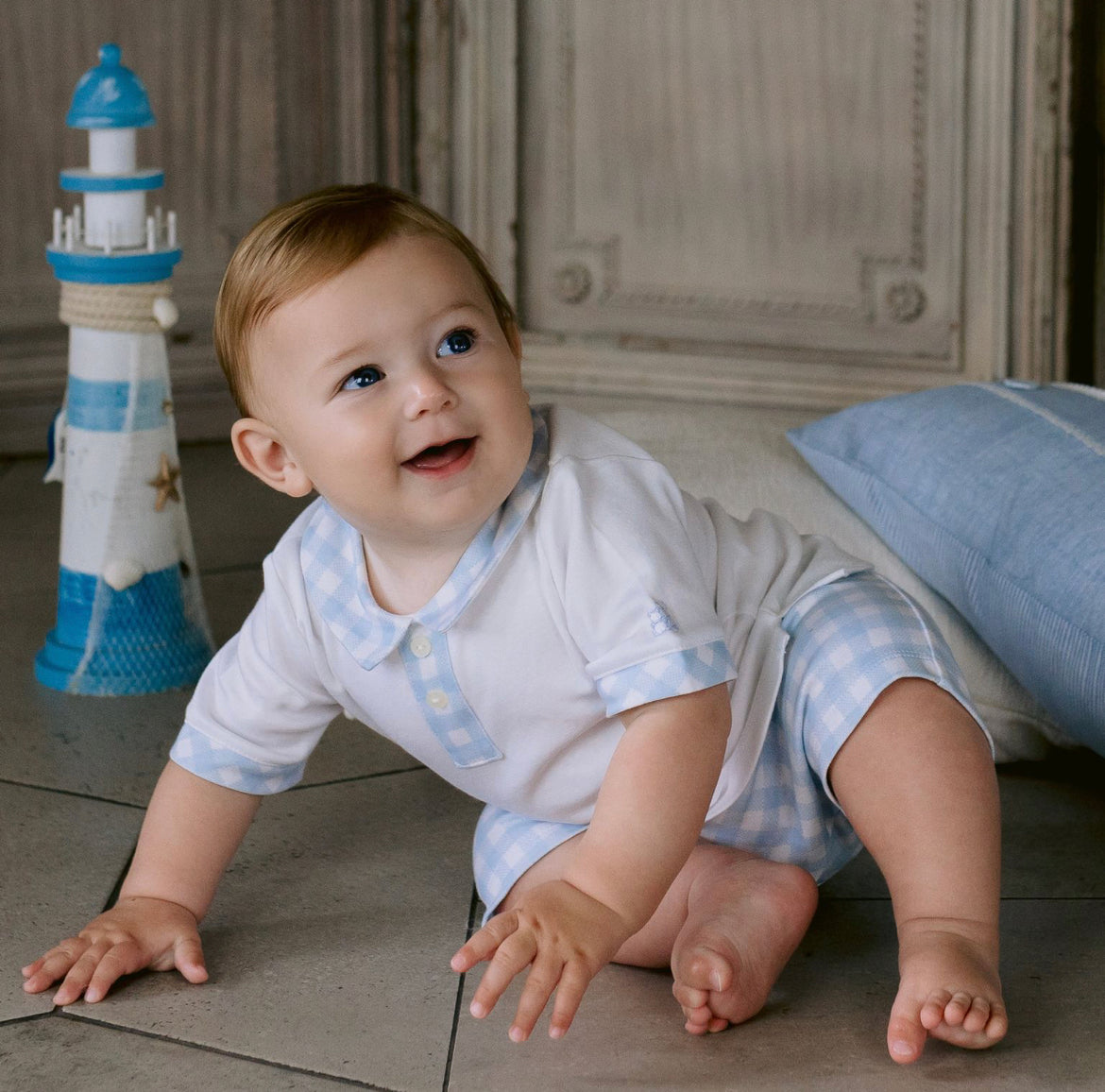 Emile et Rose Doyle Boys Blue & White Shorts Set