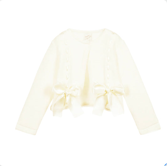 Pretty Originals Girls Ivory Bow Cardigan