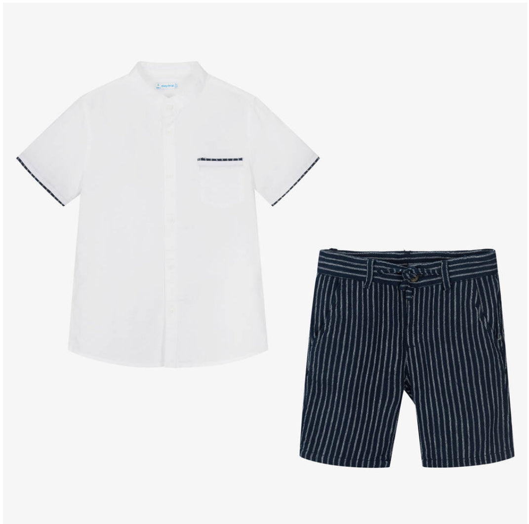 Mayoral Boys Navy & Ivory Shorts Set