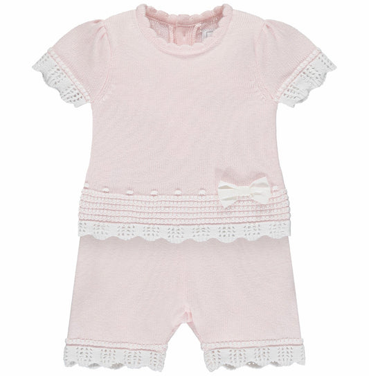 Emile et Rose Davina Baby Girl Pink & White Shorts Set