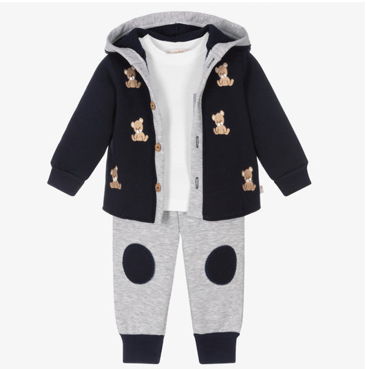 Caramelo Kids Navy & Grey Bear Baby Tracksuit Set