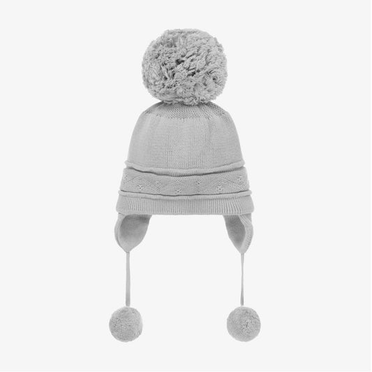 Emile et Rose Grey Cotton Pom Pom Hat